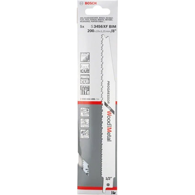Bosch S3456XF 200mm Sabre Saw Blade Progessor for wood 5-150mm and metal 3-18mm (Pack Of 5) P/No. 2 608 654 406