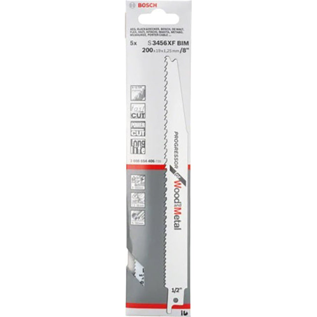 Bosch S3456XF 200mm Sabre Saw Blade Progessor for wood 5-150mm and metal 3-18mm (Pack Of 5) P/No. 2 608 654 406