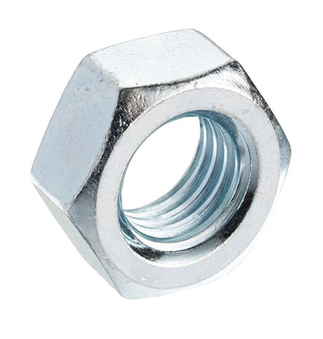 M10 x 1.25 Fine Pitch Hexagon Steel Full Nut Class 8 Bright Zinc Plated, DIN 934