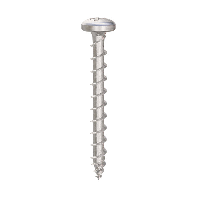 Exterior-Tite 4 x 25mm Pan Pozi PZ2 Woodscrew, Net Coat Silver. TFETPS4025