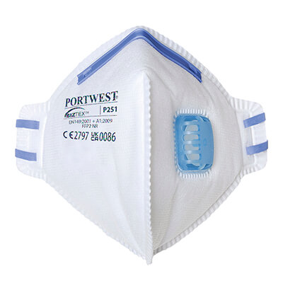 Portwest P251 - FFP2 Valved Fold Flat Respirator Face Mask (Pack of 20)