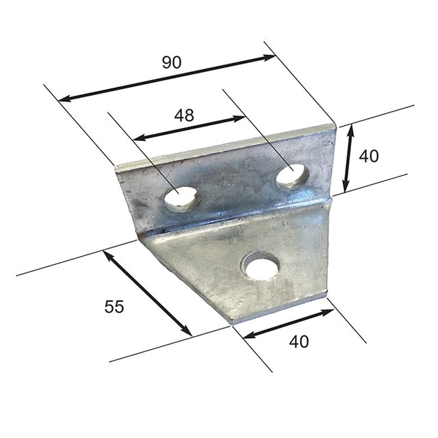 SB552 / P1727 90 Degree Angle Bracket, (1 & 2 hole) Unistrut compatible, galvanised