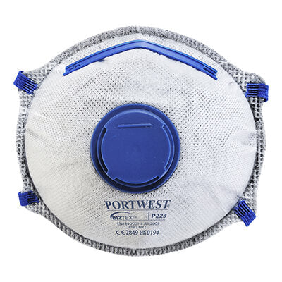 Portwest P223 - FFP2 Carbon Valved Flat Face Mask (Pack of 10)