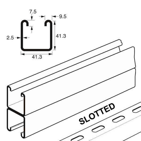 Back to Back Slotted Channel Heavy Gauge x 3 Metre, 82mm x 41mm x 2.5mm, Post Galvanised. Unistrut P1001THX3