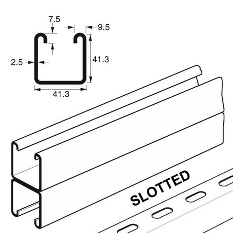 Back to Back Slotted Channel Heavy Gauge x 3 Metre, 82mm x 41mm x 2.5mm, Post Galvanised. Unistrut P1001THX3