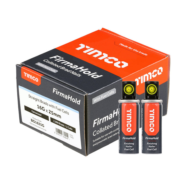 FirmaHold 16g x 25 Galvanised Brads + 2 gas BG1625G (Paslode compatible) 2000 nails per box