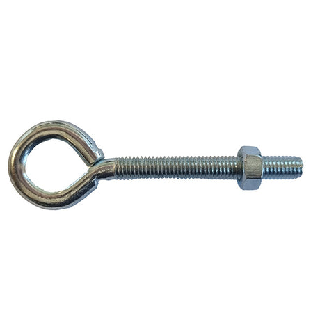 M10 x 65mm Shank Length, Folded Eye Bolt & Nut, 24mm Eye, Bright Zinc Plated