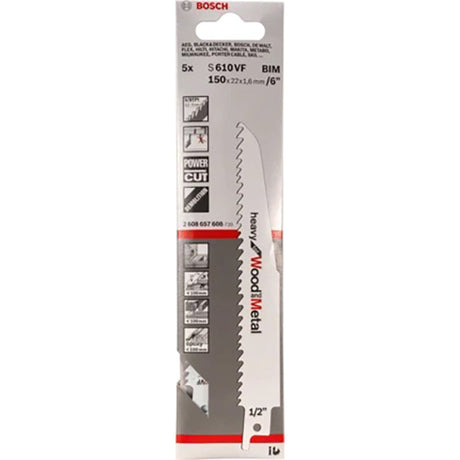 Bosch S610VF 150mm Sabre Saw Blade heavy for wood & metal (Pack of 5) P/No. 2 608 657 608