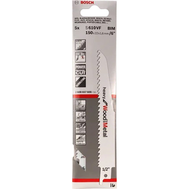 Bosch S610VF 150mm Sabre Saw Blade heavy for wood & metal (Pack of 5) P/No. 2 608 657 608