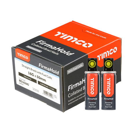 FirmaHold 16g x 50 Galvanised Brads + 2 gas BG1650G (Paslode compatible) 2000 nails per box