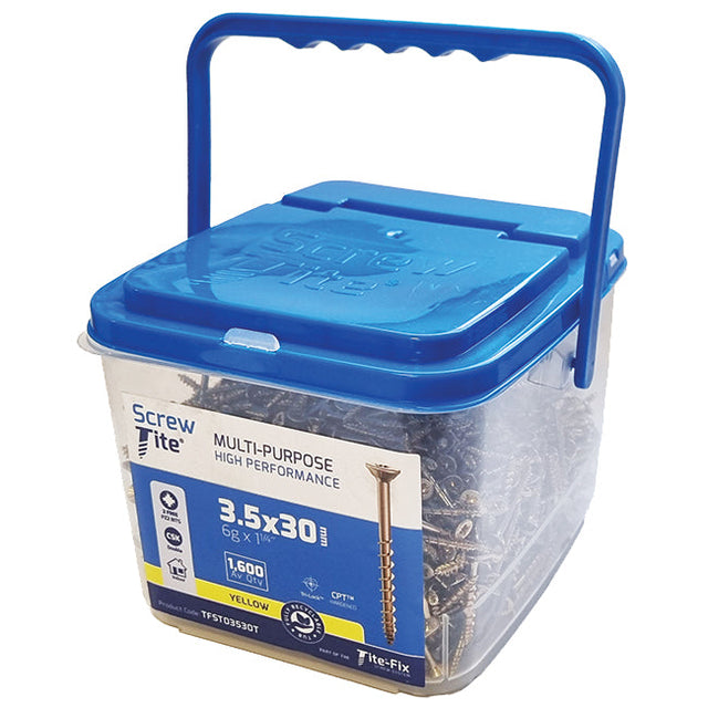 Screw-Tite 3.5 x 30mm Countersunk Pozi PZ2, All Purpose Screw, Net Coat Yellow. (Tub of 1600) TFST03530T
