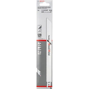 Bosch S1122HF 225mm Sabre Saw Blade flexible for wood 5-175mm and metal 3-12mm (Pack of 5) P/No. 2 608 656 021