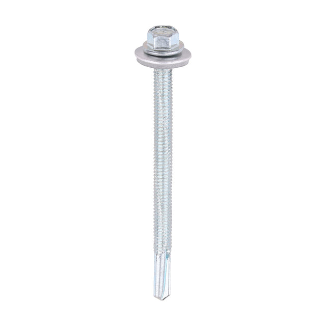 5.5 x 80mm (5/16" Hexagon Head) Self Drill Screws, Metal to Metal, Bright Zinc Plated For Steel 4-12.5mm Thickness with 16mm EPDM Washer ZH80W16B
