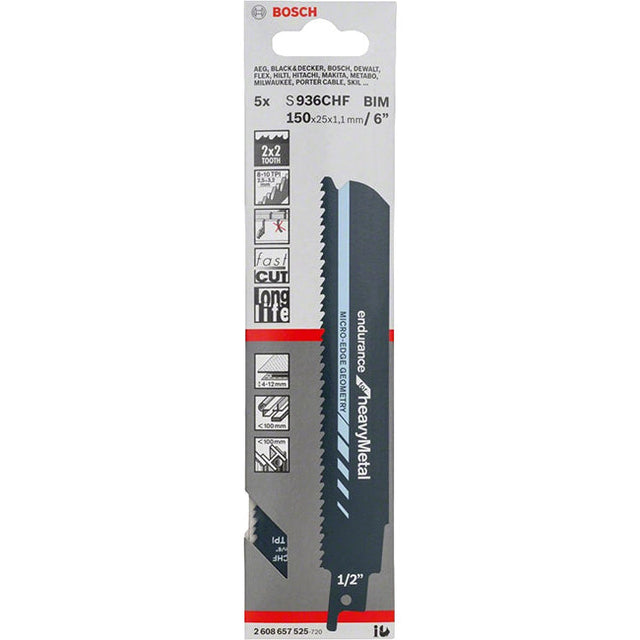 Bosch S936BEF 150mm Sabre Saw Blade endurance for heavy metal (Pack of 5) P/No. 2 608 657 523