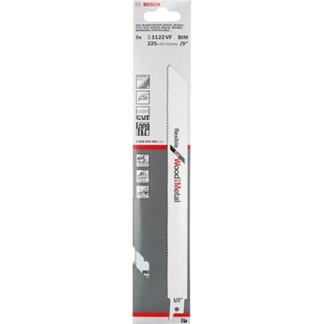 Bosch S1122VF 225mm Sabre Saw Blade flexible for wood & metal (Pack of 5) P/No. 2 608 654 981