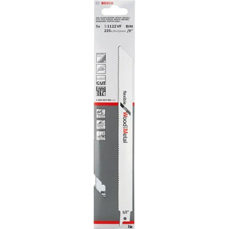 Bosch S1122VF 225mm Sabre Saw Blade flexible for wood & metal (Pack of 5) P/No. 2 608 654 981