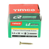 3.5 x 25 Timco C2 Strong Fix Premium Woodscrew, Countersunk Pozi Pz2, Steel Zinc / Yellow Plated 35025C2