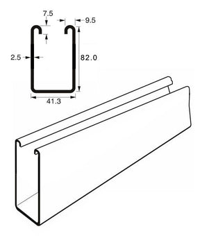 Extra Deep Plain Channel Heavy Gauge x 6 Metre, 82mm x 41mm x 2.5mm.  Pre-Galvanised. Unistrut compatible