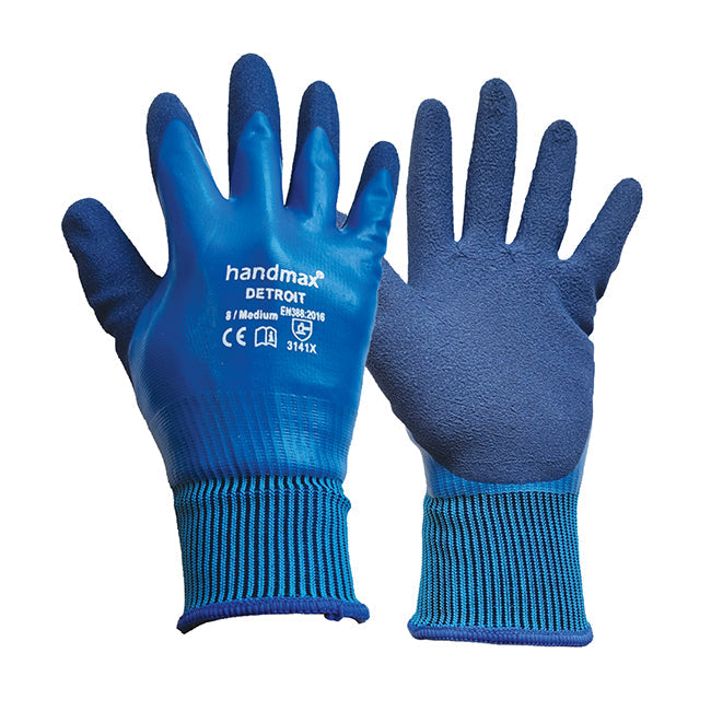 Handmax Detroit Lite Grip PU Coated Waterproof Gloves, Blue Size 10 (XL)