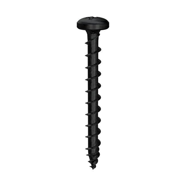 Exterior-Tite 4 x 25mm Pan Pozi PZ2 Woodscrew, Net Coat Black. TFETPB4025