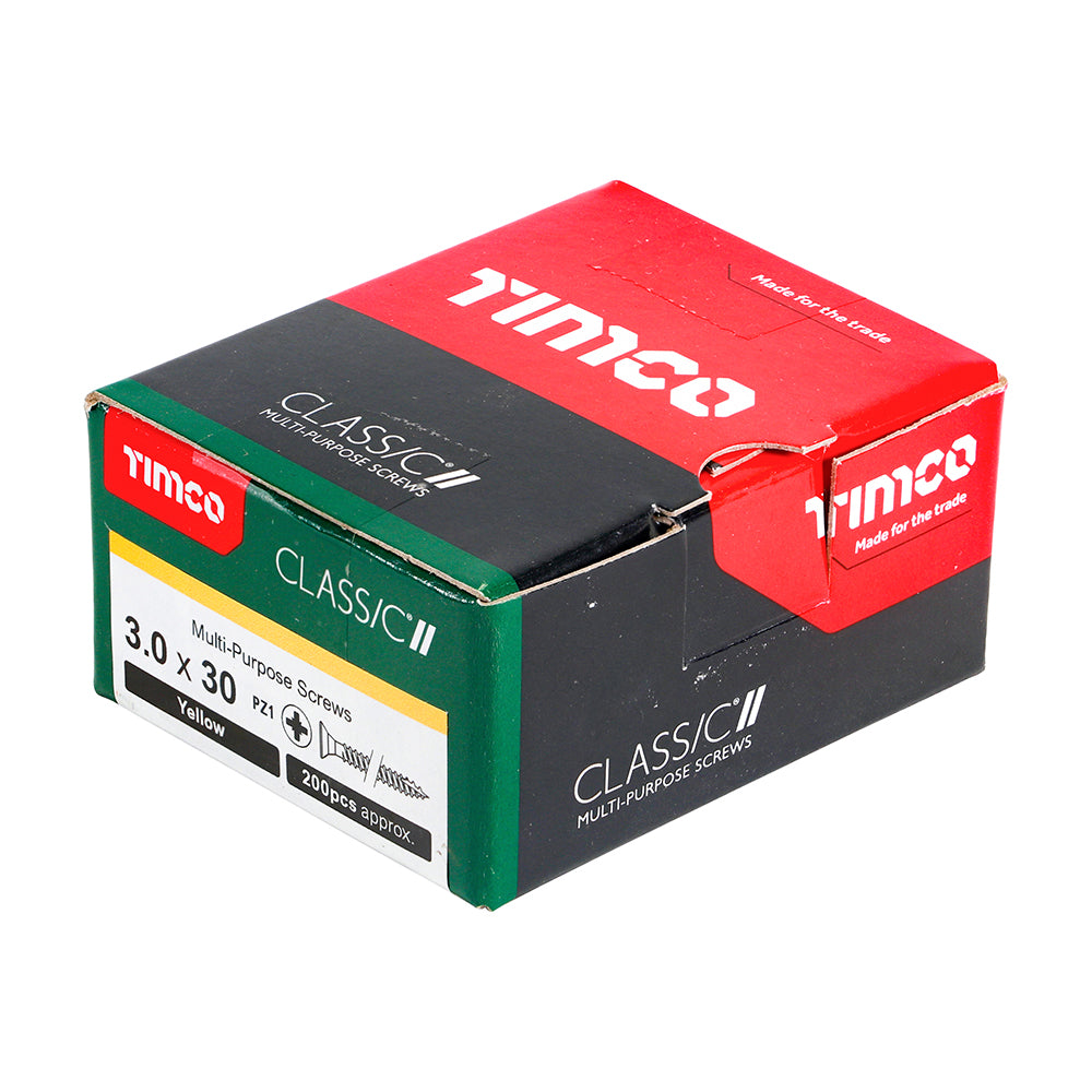 Timco 3.0 x 30mm (4 x 1" 1/4) Countersunk Pozi Pz1, Classic Woodscrew, Steel Zinc / Yellow Plated, 30030CLAF