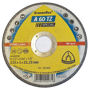 Klingspor Kronenflex 115mm x 22mm x 1.0mm Metal Cutting Disc Premium Quality. Art.202400