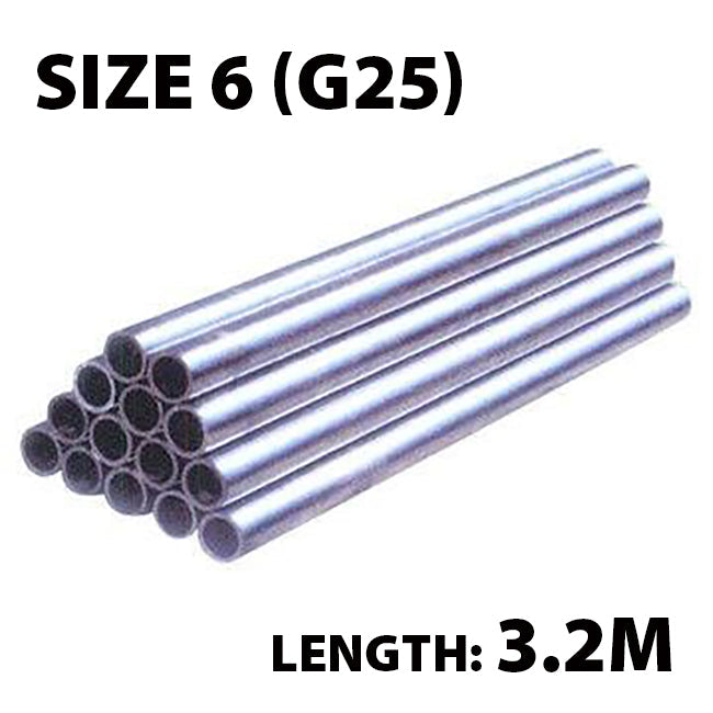 Steel Galvanised Handrail Tube, Size 6 (G25), OD 33.7mm ID 25mm x 3.2M (Kee Klamp Compatible)