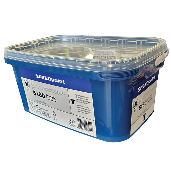 Speedpoint by Spax 5.0 x 80mm Countersunk Pozi Woodscrews, Bright Zinc Plated, Tub of 325