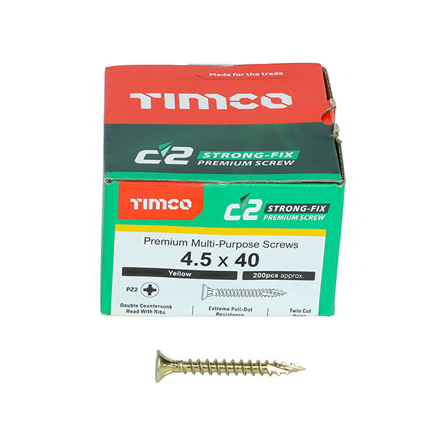 4.5 x 40 Timco C2 Strong Fix Premium Woodscrew, Countersunk Pozi Pz2, Steel Zinc / Yellow Plated 45040C2