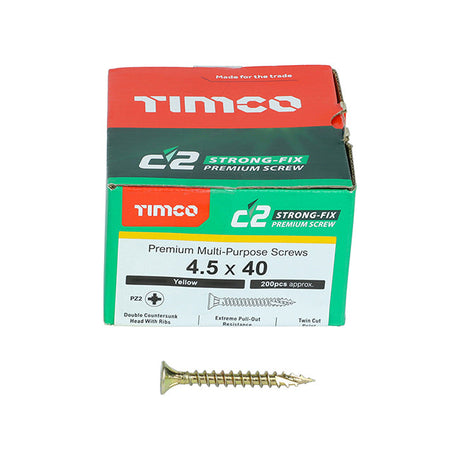 4.5 x 40 Timco C2 Strong Fix Premium Woodscrew, Countersunk Pozi Pz2, Steel Zinc / Yellow Plated 45040C2