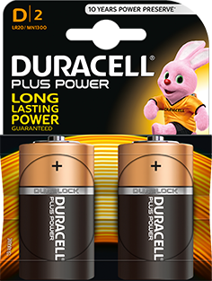 D Duracell Plus Alkaline Batteries (Pack of 2) LR20 / MN1300