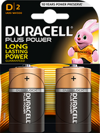 D Duracell Plus Alkaline Batteries (Pack of 2) LR20 / MN1300