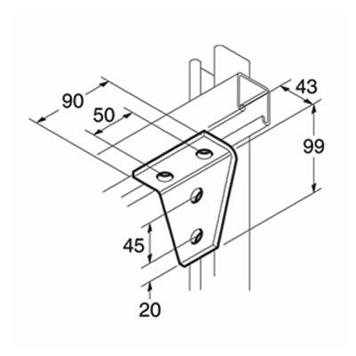 SB550 / P1359 90 Degree Bracket, Unistrut compatible, galvanised