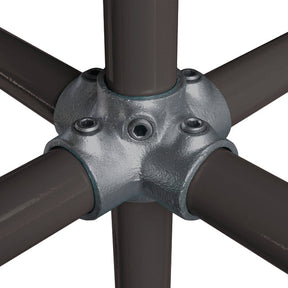4 Way Cross + Central Tube C24 Size 8 (G40) Handrail Fitting, Galvanised 158-D48 (Kee Klamp Compatible 40-8)