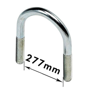 U - Bolts 10" Nominal Bore, 277mm Width Between Legs, Mild Steel Bright Zinc Plated (M16) Bolt only