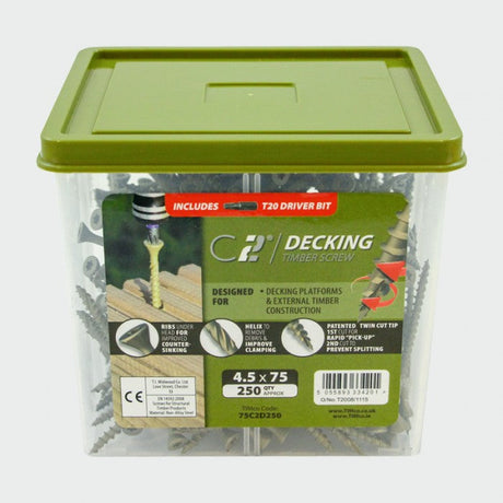 4.5 x 50 Timco C2 Countersunk Torx 20 Decking Screw, Organic Green, Tub of 250
