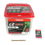 5.0 x 70 Timco Countersunk TX25 Clamp Fix C2 Woodscrews Yellow (Tub of 375) 50070C2CTUB