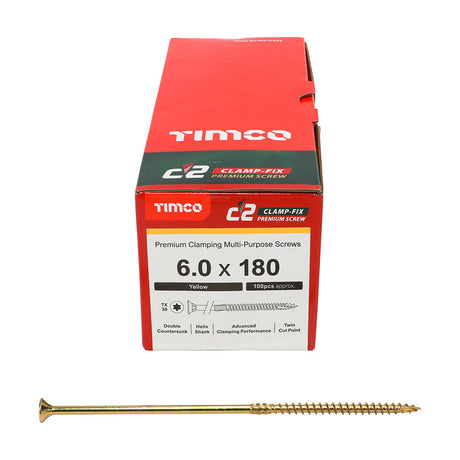 6.0 x 180 Timco Countersunk TX30 Clamp Fix C2 Woodscrews Yellow 60180C2C