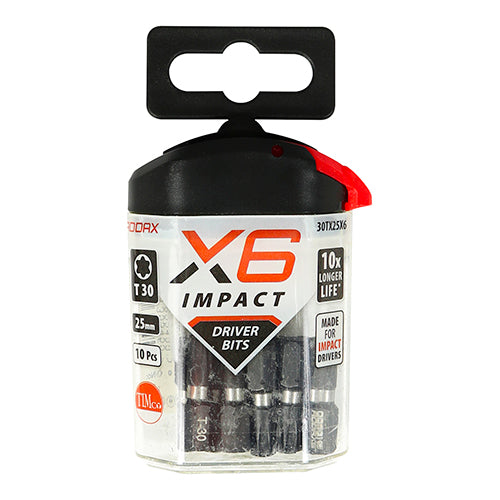 T30 x 25mm Addax X6 Impact Screwdriver Bit (Pack of 10) 30TX25X6