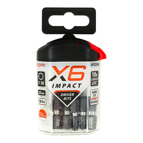 T30 x 25mm Addax X6 Impact Screwdriver Bit (Pack of 10) 30TX25X6