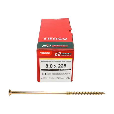 8.0 x 225 Timco Countersunk TX40 Clamp Fix C2 Woodscrews Yellow 80225C2C