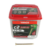 5.0 x 80 Timco Countersunk TX25 Clamp Fix C2 Woodscrews Yellow (Tub of 350) 50080C2CTUB