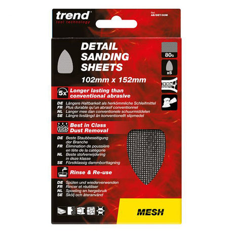 Trend 102 x 152mm Mesh Detail Sanding Sheet 80 Grit (Pack of 5) AB/DET/80M