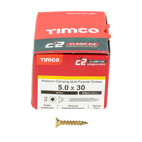 5.0 x 30 Timco Countersunk TX25 Clamp Fix C2 Woodscrews Yellow 50030C2C