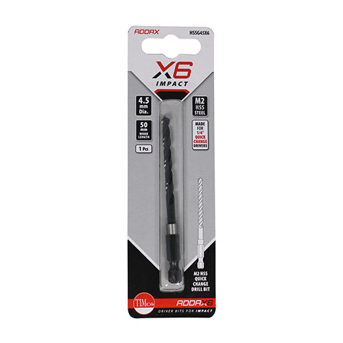 5mm Addax X6 HSS Hex Shank Impact Drill Bit HSSG5X6