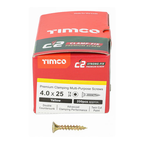4.0 x 25 Timco Countersunk TX20 Clamp Fix C2 Woodscrews Yellow 40025C2C