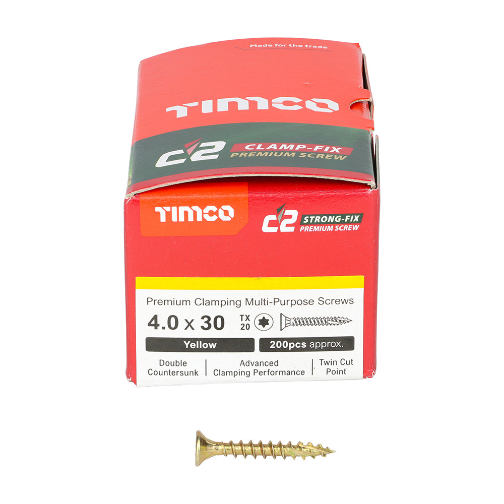 4.0 x 30 Timco Countersunk TX20 Clamp Fix C2 Woodscrews Yellow 40030C2C
