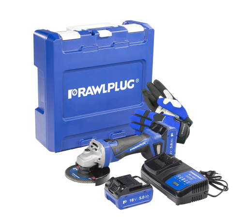 Rawlplug 18V Brushless Angle  Grinder 125mm 2 x 5.0Ah batteries R-PAG18-XL2-UK