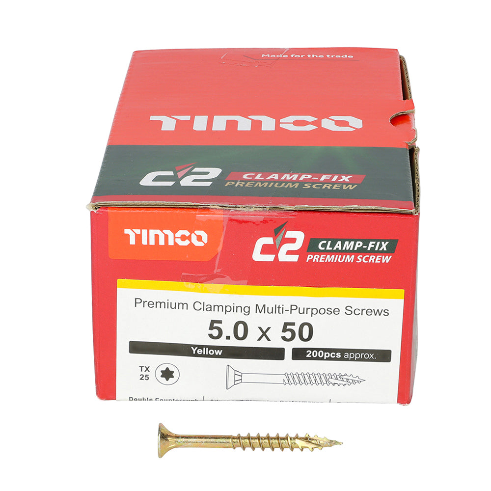 5.0 x 50 Timco Countersunk TX25 Clamp Fix C2 Woodscrews Yellow 50050C2C