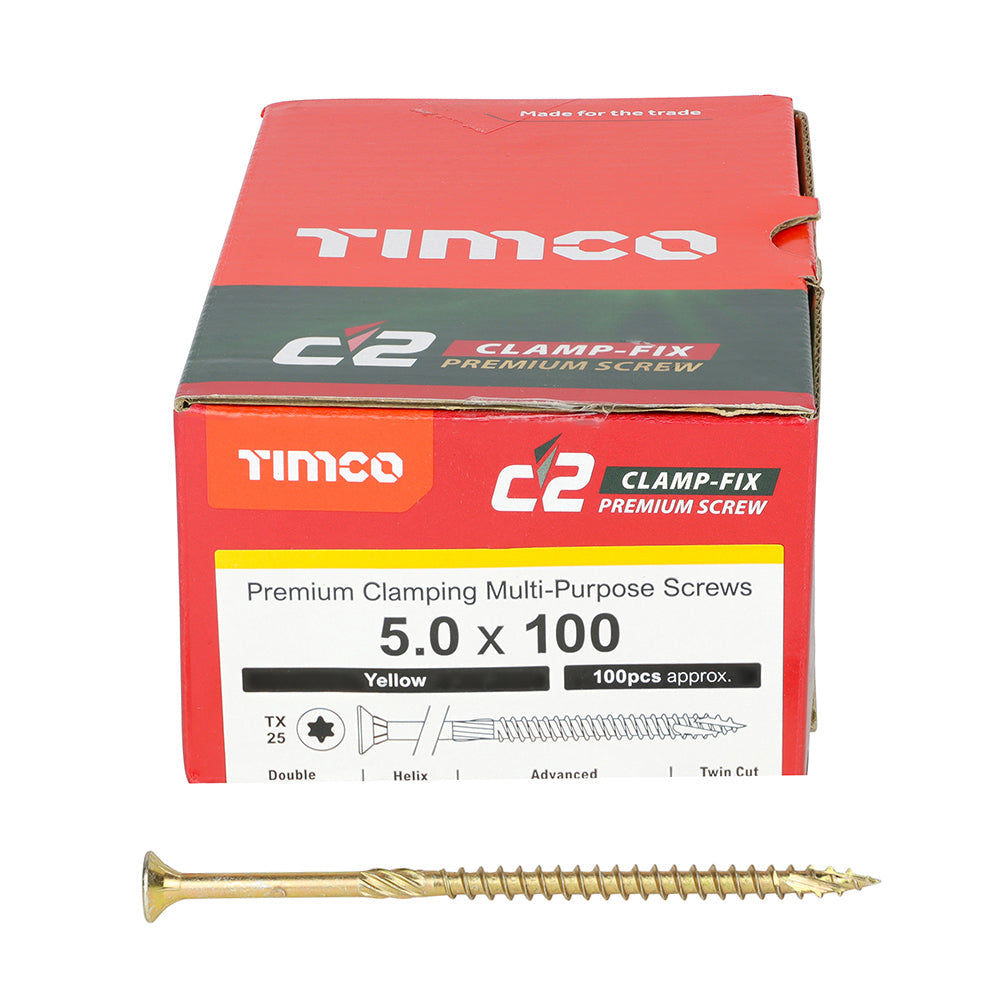 5.0 x 100 Timco Countersunk TX25 Clamp Fix C2 Woodscrews Yellow 50100C2C